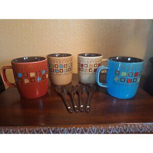 4 Piece Set Mr Coffee Café Americano Stoneware Mug & Spoon Set